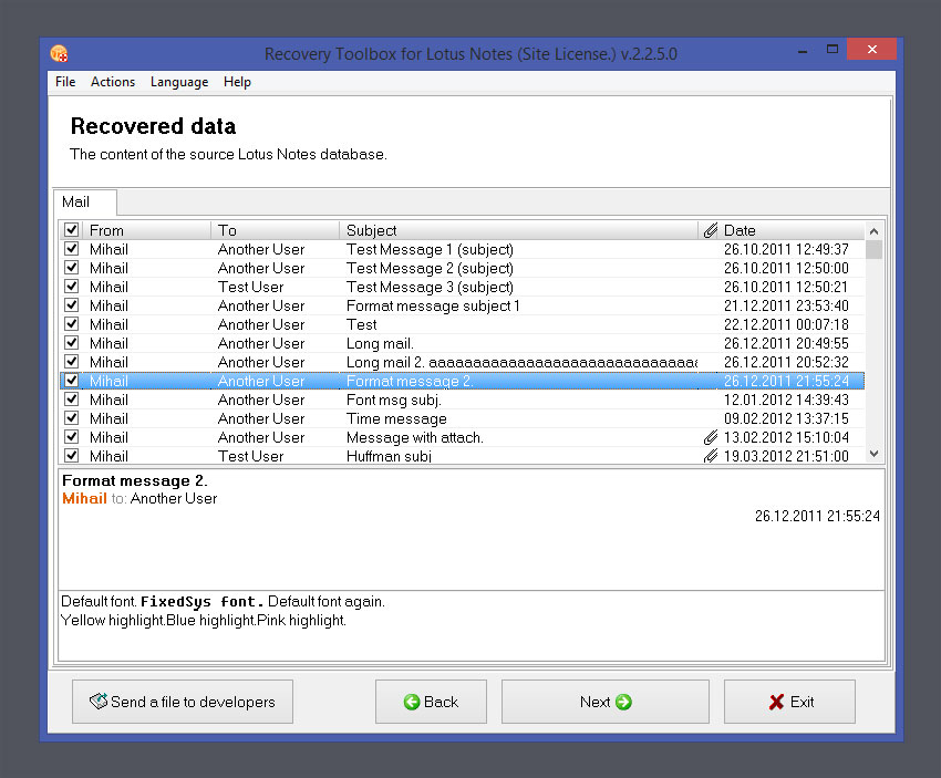 lotus notes file with messages